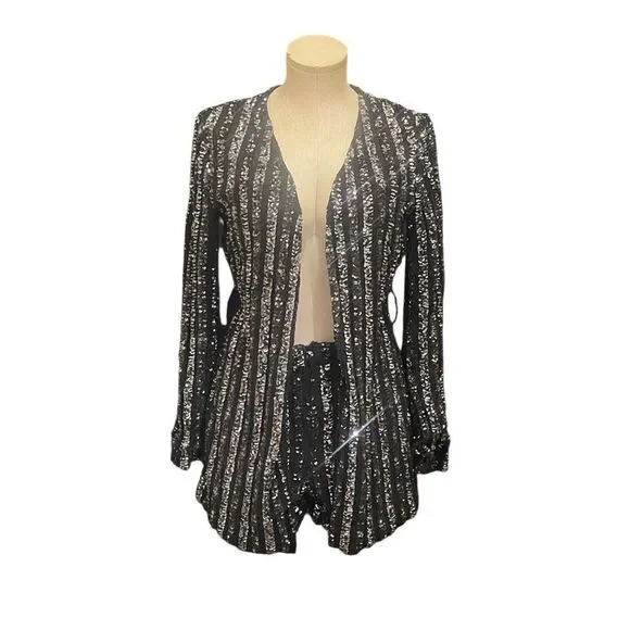NWT Fashion Nova Black and Silver Sequin Romper - Picture 1 of 5